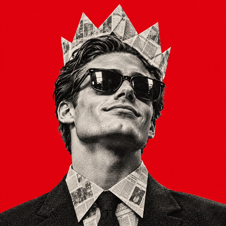 The WITH AI millionaire: sunglasses, smug grin, crown folded out of newspaper